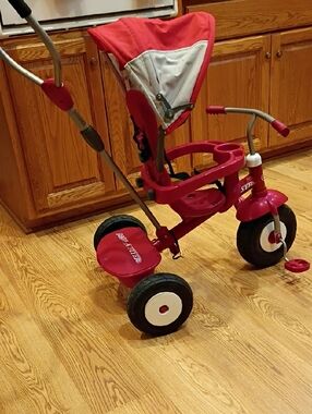 Red Kids Tricycle with Sun Canopy and Push-Parent Handle